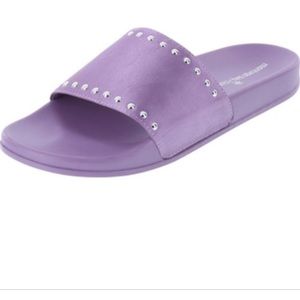 New pool slide sandals purple in silver stud 7